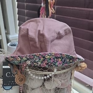 C.C Pink Reversible Bucket Hat Floral Design NWT